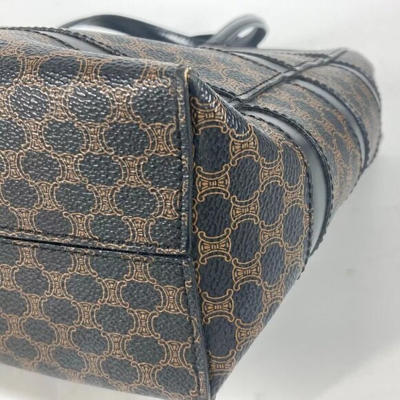 CELINE vintage Macadam Hand Bag Shoulder Bag Tote Bag Leather Black/Brown - Picture 10 of 14